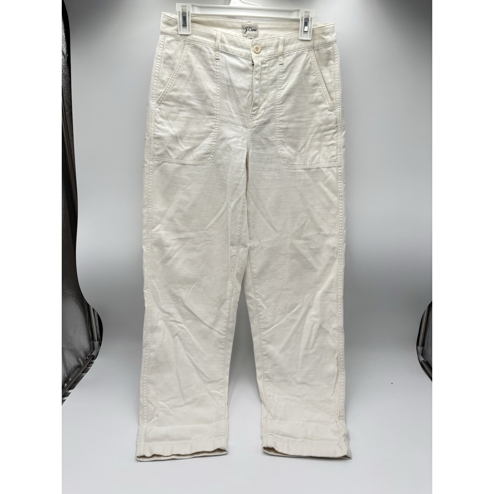 J.Crew Women's Tall 4 Ivory Wide Leg Utility Pants 100% Cotton Relaxed Fit 30 In